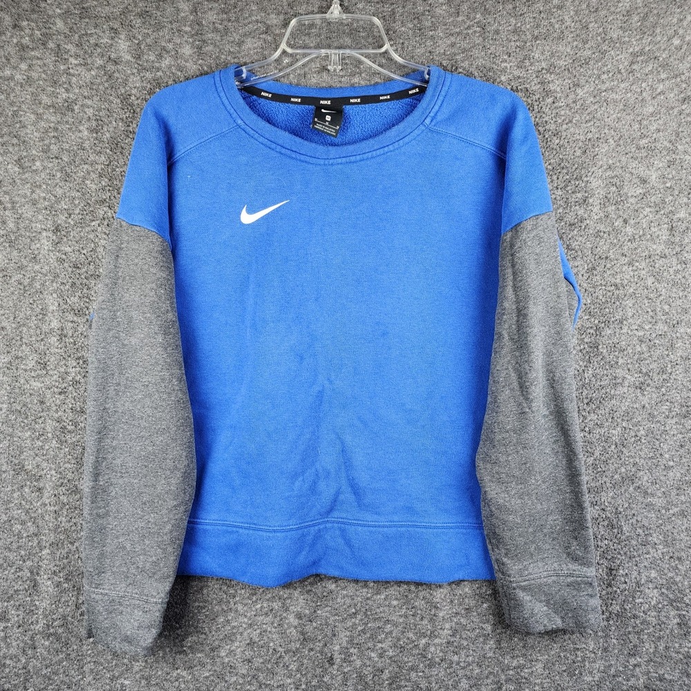 Nike Sweatshirt Womens Medium Blue Grey Colorblock Crew Neck Fleece EUC